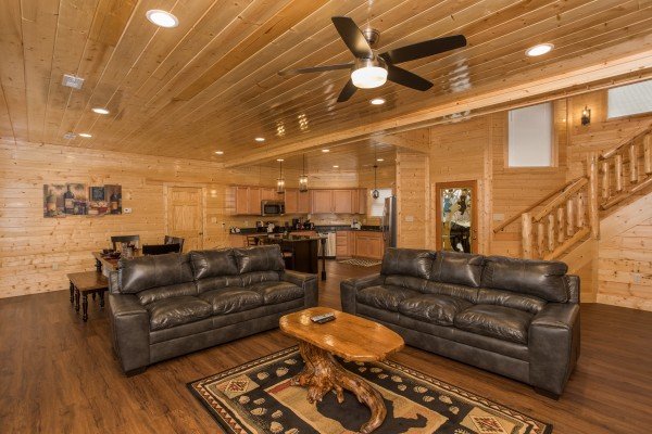 Living room with two sofas at Splash Mountain Lodge a 4 bedroom cabin rental located in Gatlinburg