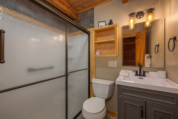 Bathroom at Little Bear, a 1 bedroom cabin rental located in Pigeon Forge