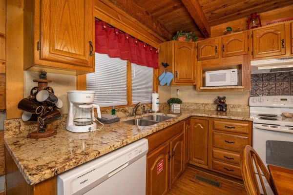 Kitchen countertops at Little Bear, a 1 bedroom cabin rental located in Pigeon Forge