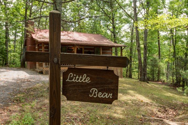 Custom welcome sign at Little Bear, a 1 bedroom cabin rental located in Pigeon Forge