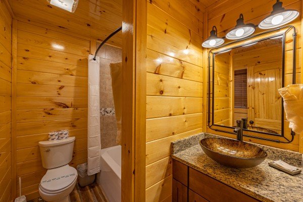 Master bathroom at Creekside Dream, a 1 bedroom cabin rental located in Gatlinburg
