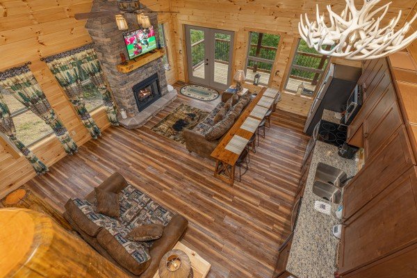 Aerial view of the main floor at 4 States View, a 2 bedroom cabin rental located in Pigeon Forge