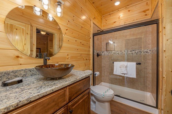Master bath at The One With The View, a 4 bedroom cabin rental located in Pigeon Forge