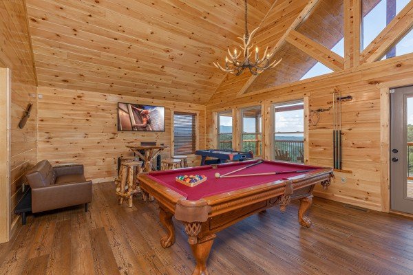 Pool table at The One With The View, a 4 bedroom cabin rental located in Pigeon Forge