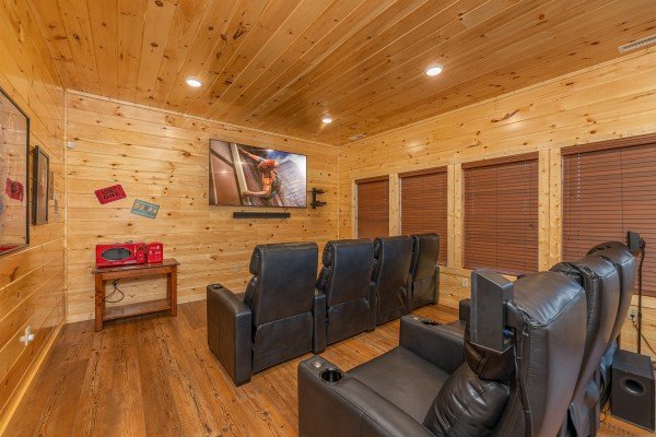 Theater screen at The One With The View, a 4 bedroom cabin rental located in Pigeon Forge