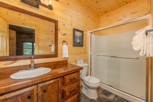 Master shower at Heavenly Daze, a 4 bedroom cabin rental located in Pigeon Forge