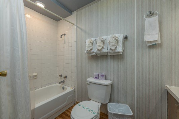 Bathroom with a tub and shower at Terrace Garden Manor, a 13 bedroom cabin rental located in Gatlinburg