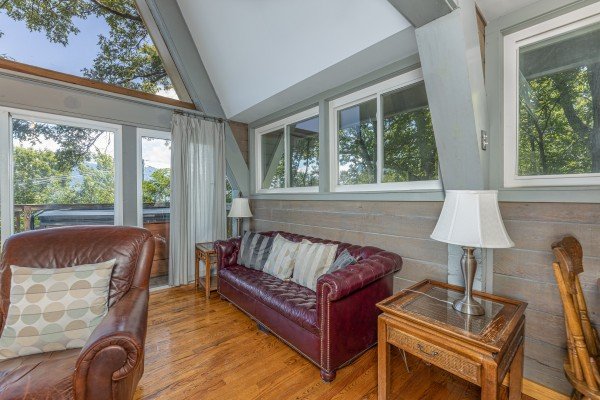 Sofa at Terrace Garden Manor, a 13 bedroom cabin rental located in Gatlinburg