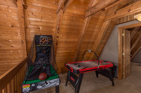 Air hockey and basketball game at Soaring Heights, a 3 bedroom cabin rental located in Gatlinburg
