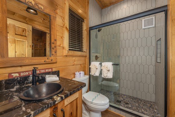 Bathroom with a walk in shower at Black Bears & Biscuits Lodge, a 6 bedroom cabin rental located in Pigeon Forge