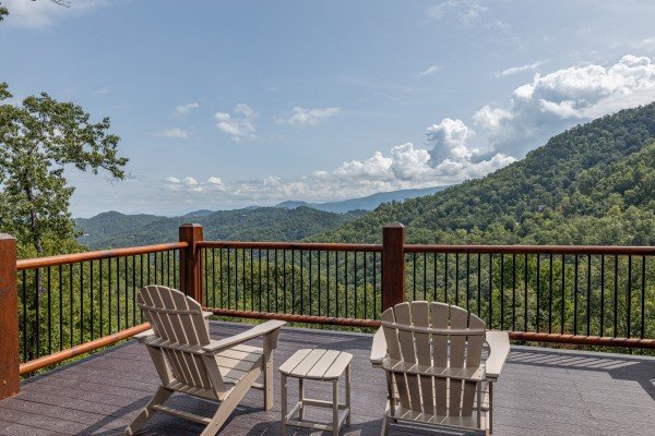Deck with adirondack chairs at Black Bears & Biscuits Lodge, a 6 bedroom cabin rental located in Pigeon Forge