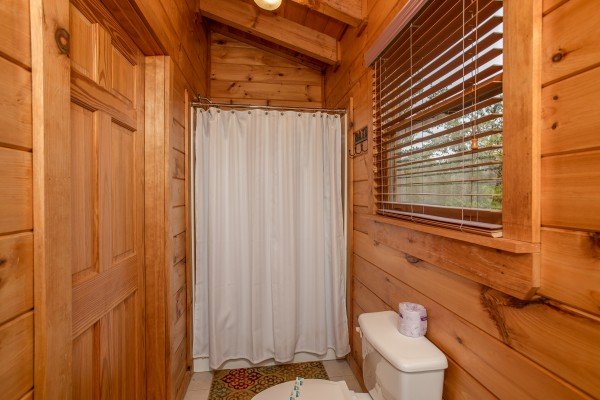 Bathroom in the loft at Granny D's, a 2 bedroom cabin rental located in Pigeon Forge