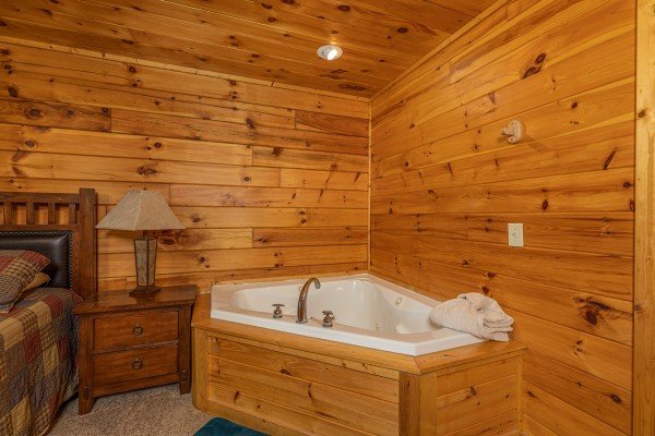 Jacuzzi in a bedroom at Bearway to Heaven, a 2 bedroom cabin rental located in Gatlinburg