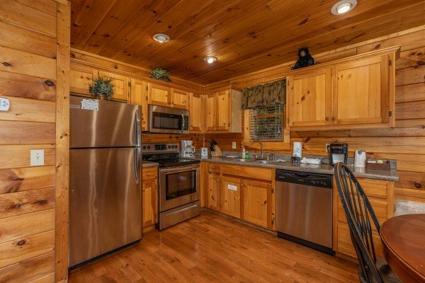 Kitchen with stainless appliances at Bearway to Heaven, a 2 bedroom cabin rental located in Gatlinburg