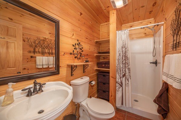 Bathroom with a shower at All Hours, a 2 bedroom cabin rental located in Pigeon Forge