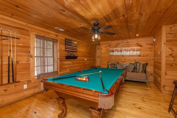 Pool table at Auburn Sky, a 4 bedroom cabin rental located in Pigeon Forge