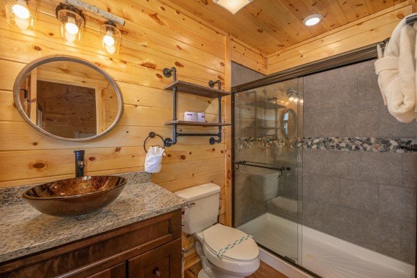 Bathroom with a large shower at Pinot Splash, a 4 bedroom cabin rental located in Gatlinburg