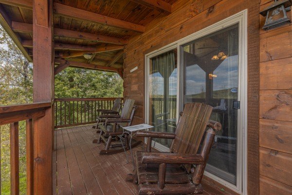 Deck entry at Mountain Laurel Lodge, a 4 bedroom cabin rental located in Pigeon Forge